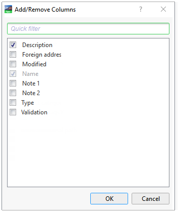 Ad/Remove Columns dialog box
