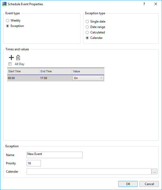 Schedule Event Properties dialog box - Calendar reference view
