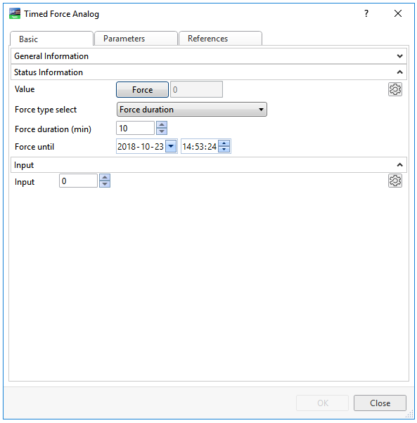 Timed Force Analog Object properties – basic tab
