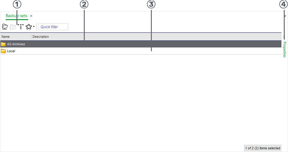 Backup Sets view
