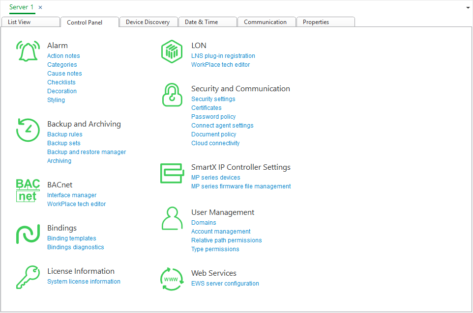 Control Panel – Backup and archiving
