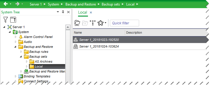 Location of backup sets
