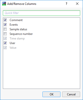 Add/Remove Columns dialog box
