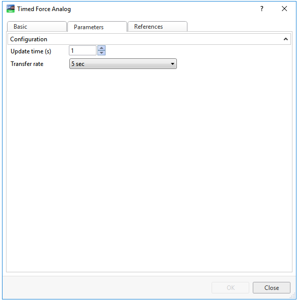 Timed Force Analog Object properties – parameters tab
