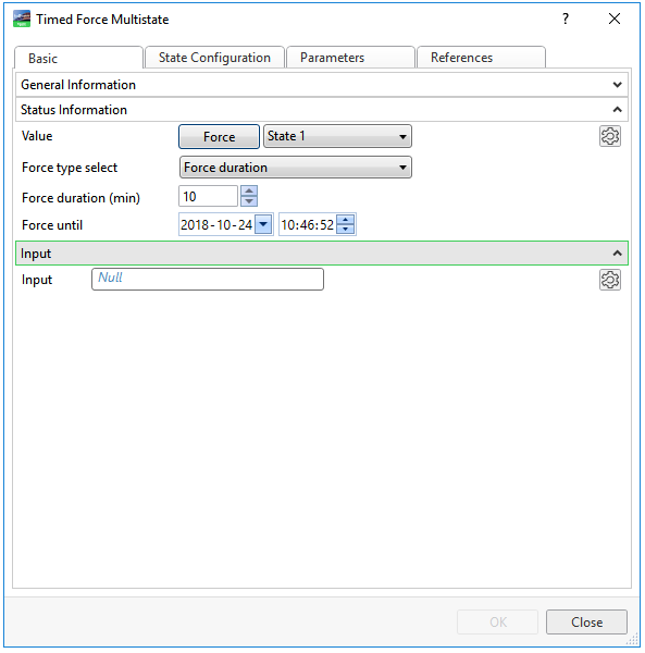 Timed Force Multistate object properties – basic tab
