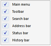 Toolbars submenu
