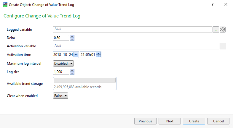 Configure Change fof Value Trend Log page
