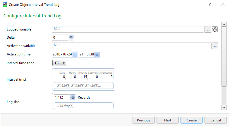 Configure Interval Trend Log page
