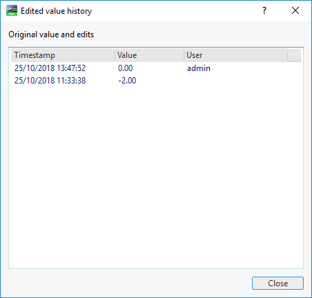 Edited value history dialog box
