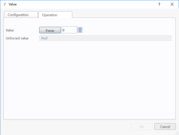 The Operation tab displaying both the forced and unforced value
