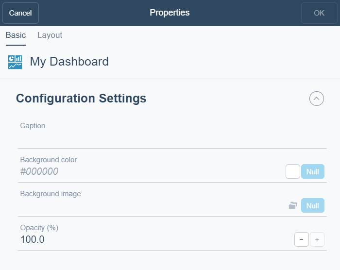 Dashboard Properties – Basic tab
