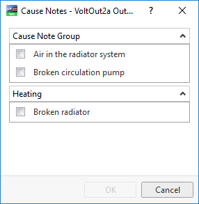 Cause notes dialog box
