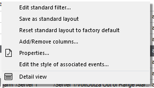 Event View settings submenu
