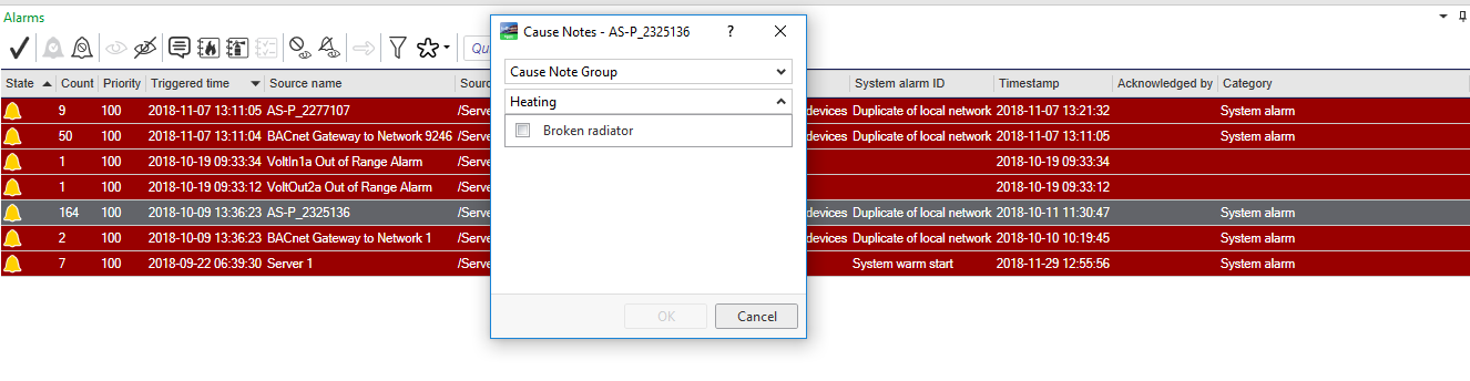 Cause Notes dialog box
