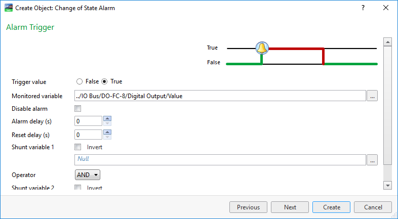 Change of state alarm trigger page
