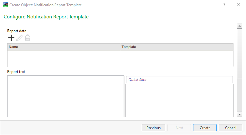 Configure Notification Report Template page
