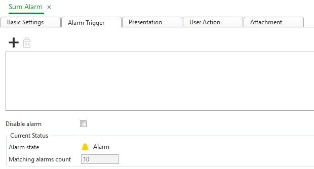 Sum Alarm trigger page
