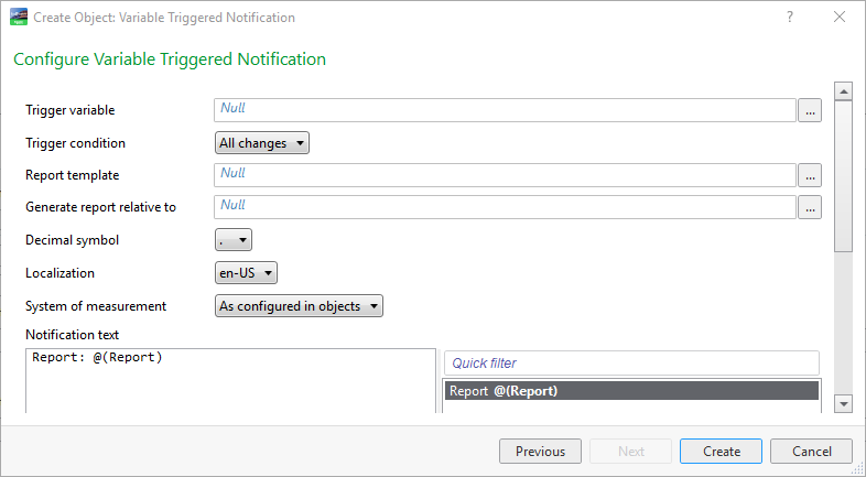 Configure Variable Triggered Notification page
