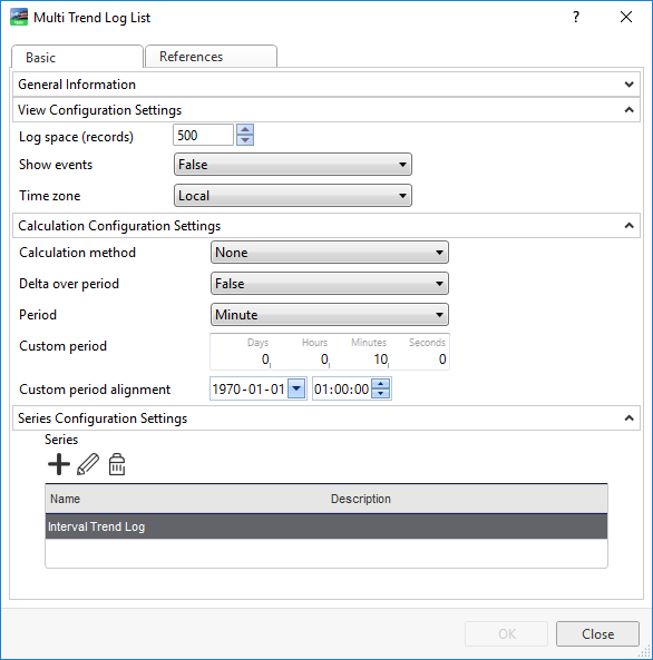 Multi Trend Log List properties - Basic tab
