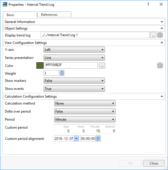 Trend chart series properties
