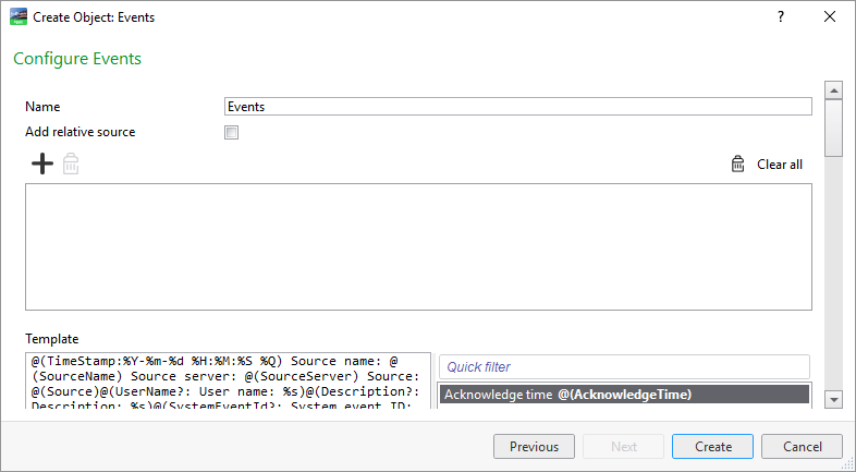 Configure Events page
