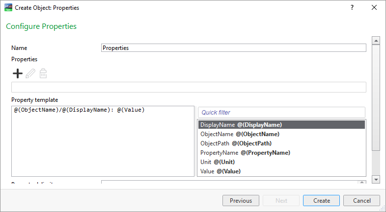 Configure Properties page
