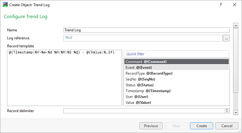 Configure Trend Log page
