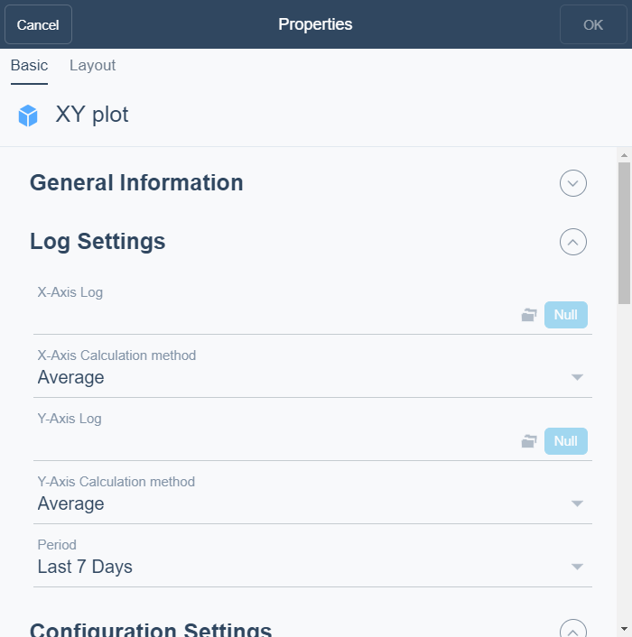 XY plot properties dialog box
