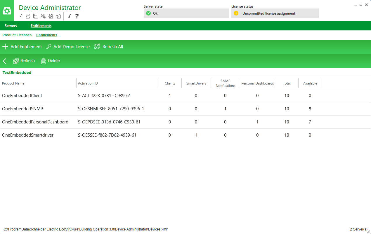 Entitlements Contents view
