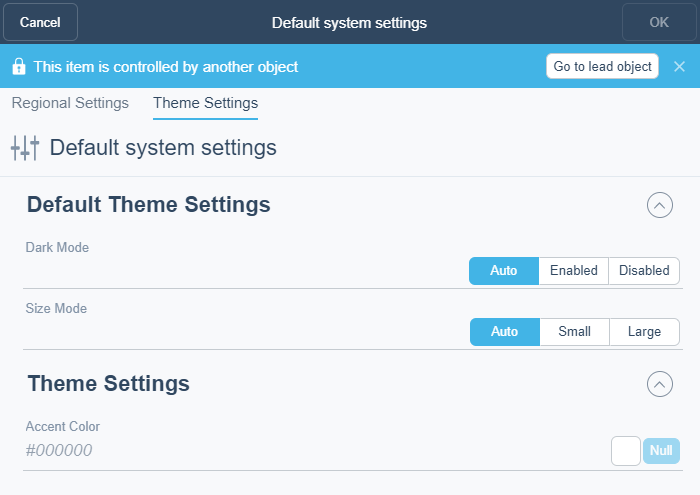 Theme settings tab
