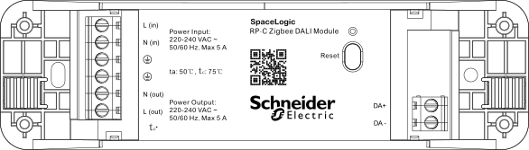 Screw terminals, Zigbee DALI module (with terminal covers removed)
