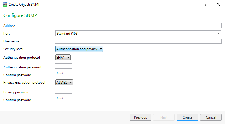 Configure SNMP page
