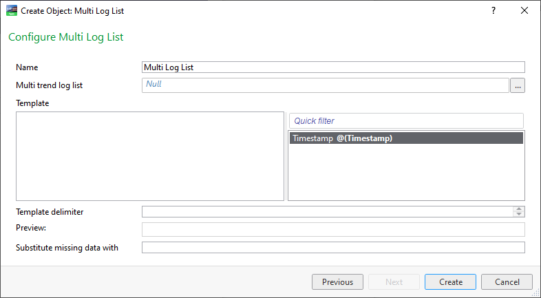 Configure Multi Log List page
