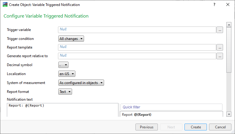 Configure Variable Triggered Notification page
