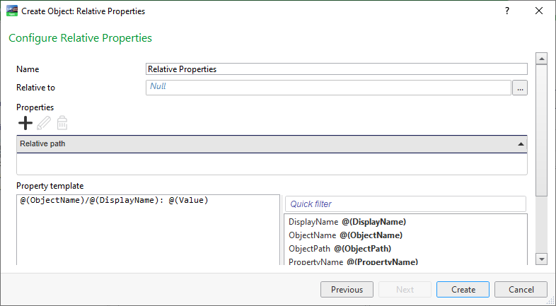 Configure Relative Properties page
