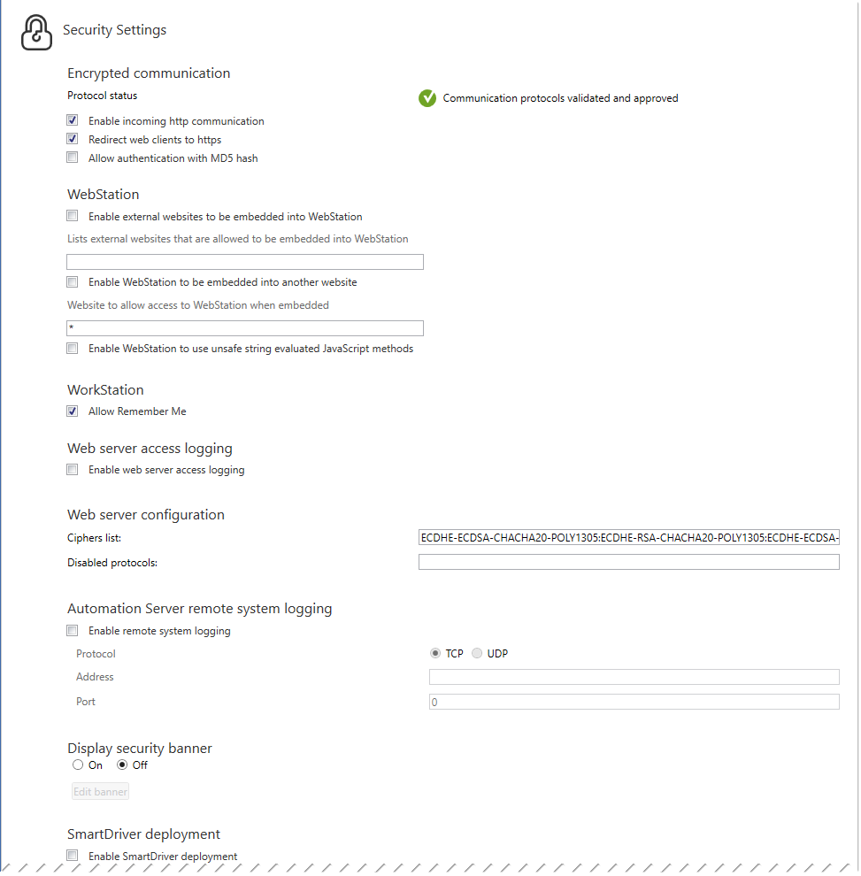 Security manager control panel
