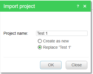 Import project dialog box 
