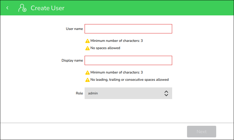 Create User screen