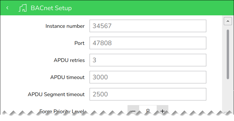 Écran Configuration BACnet
