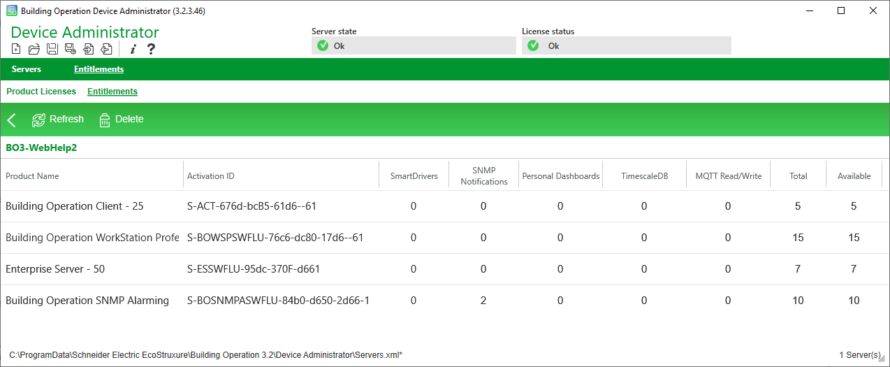 Entitlements Contents view
