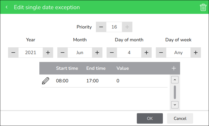 Écran Modifier exception de date unique
