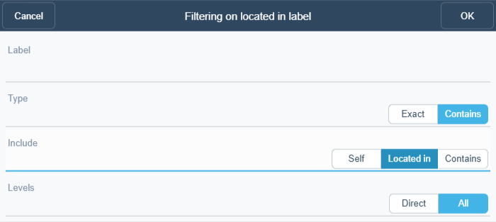 Filtering on item with label dialog box
