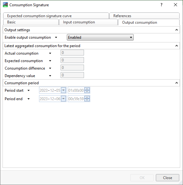 Consumption Signature – Output consumption tab
