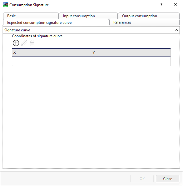 Consumption Signature – Expected consumption signature curve tab 
