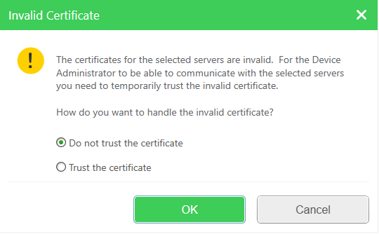 Invalid Certificate dialog box 
