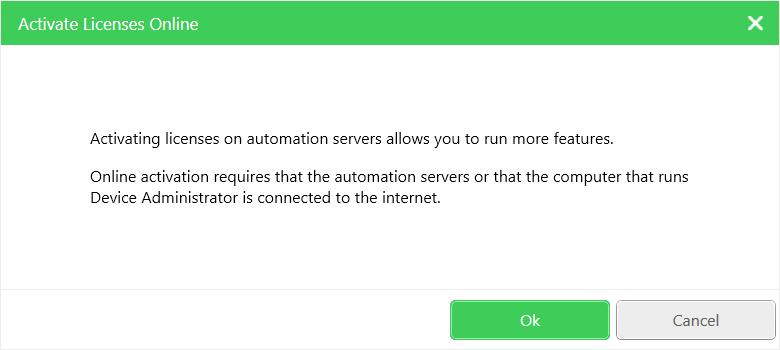 Activate Licenses Online dialog box
