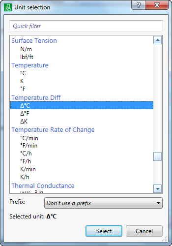 Unit Selection Dialog Box