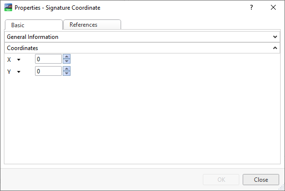 Properties – Signature Coordinate dialog box
