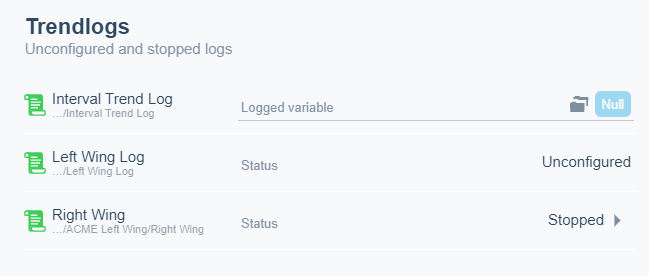 Diagnostics Trendlogs List
