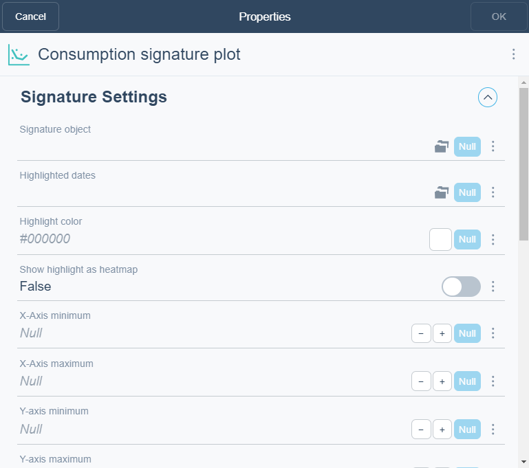 Consumption signature plot widget dialog box
